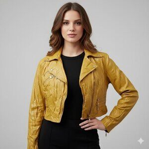 NWT Camin Los Angeled Crinkle Faux Leather Jacket